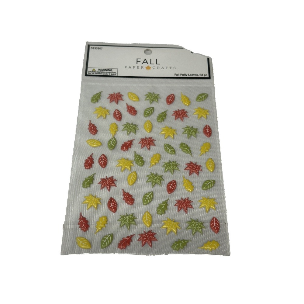 FALL PAPER CRAFTS STICKERS puffy leaves 63 count